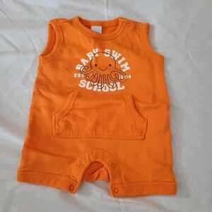 Old Navy vintage orange sleeveless snap bottom octopus "baby swim school" 0-3m
